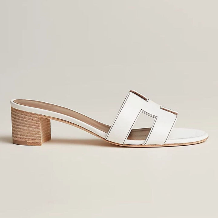 Women's Open-Toe Slip-On Leather Block-Heel Mule Sandals