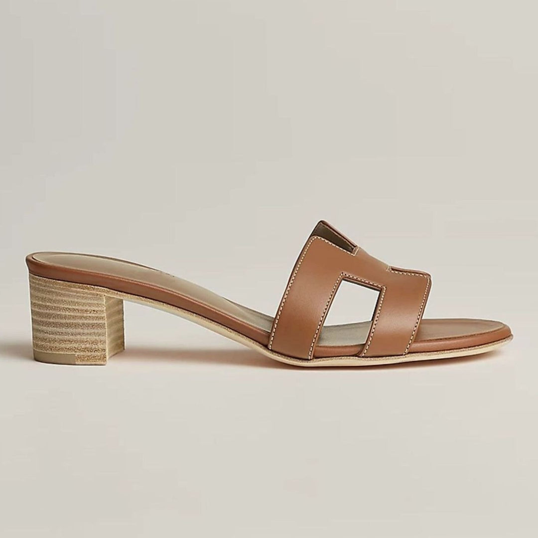 Women's Open-Toe Slip-On Leather Block-Heel Mule Sandals