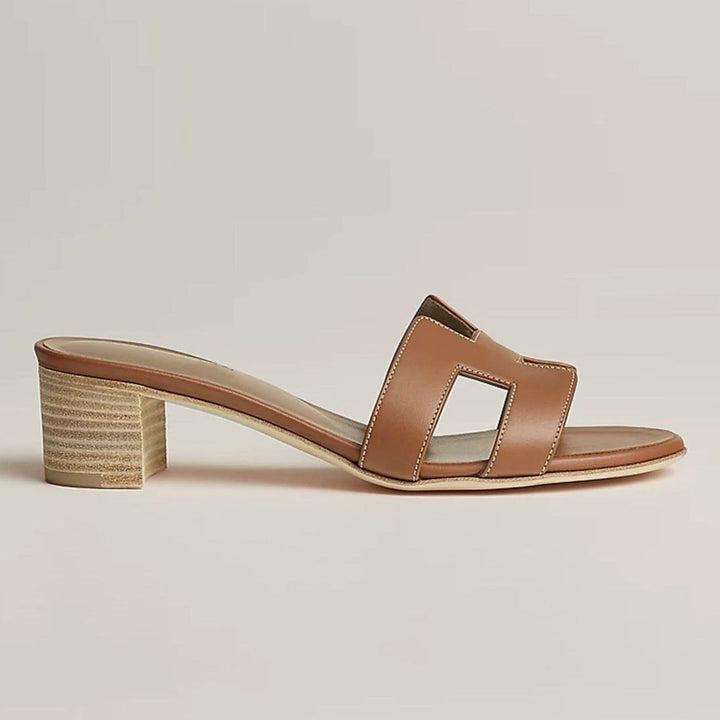Women's Open-Toe Slip-On Leather Block-Heel Mule Sandals