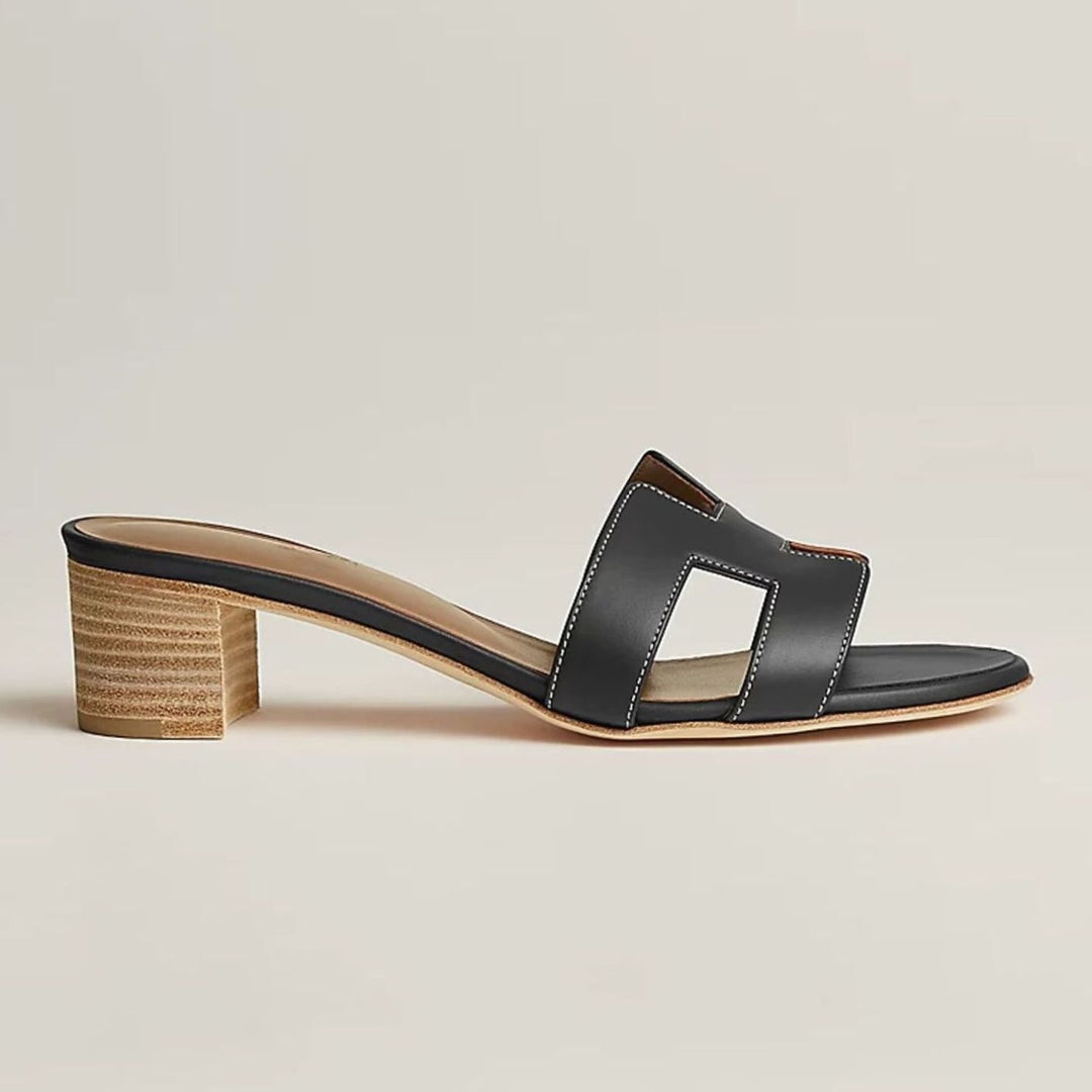 Women's Open-Toe Slip-On Leather Block-Heel Mule Sandals