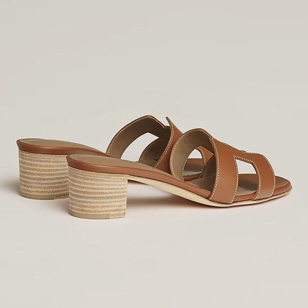 Women's Open-Toe Slip-On Leather Block-Heel Mule Sandals