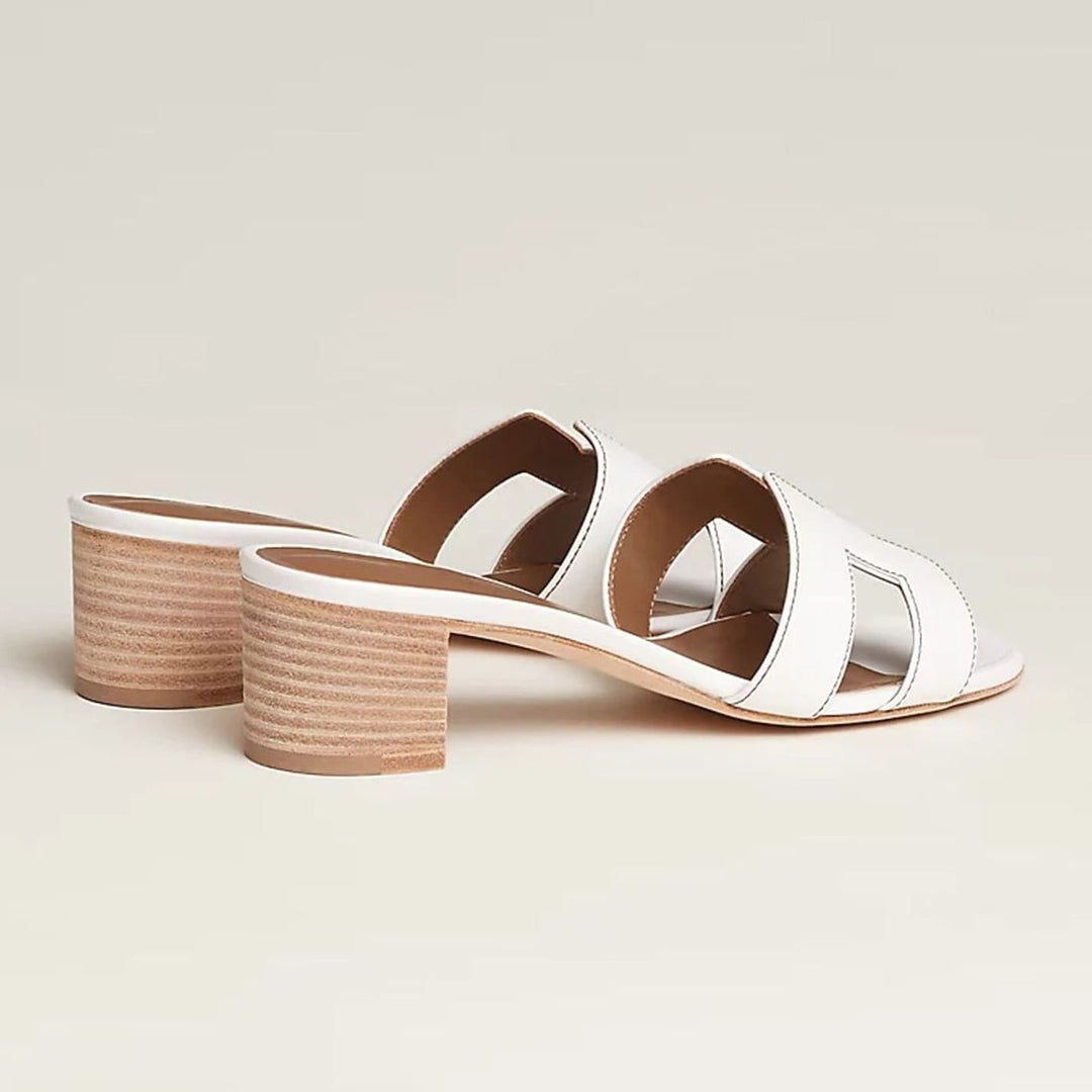 Women's Open-Toe Slip-On Leather Block-Heel Mule Sandals