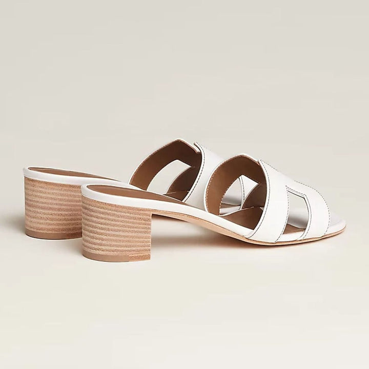 Women's Open-Toe Slip-On Leather Block-Heel Mule Sandals