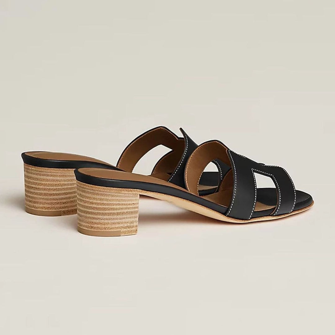 Women's Open-Toe Slip-On Leather Block-Heel Mule Sandals