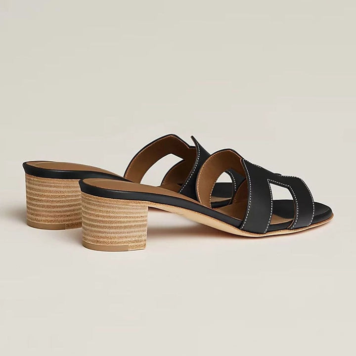 Women's Open-Toe Slip-On Leather Block-Heel Mule Sandals