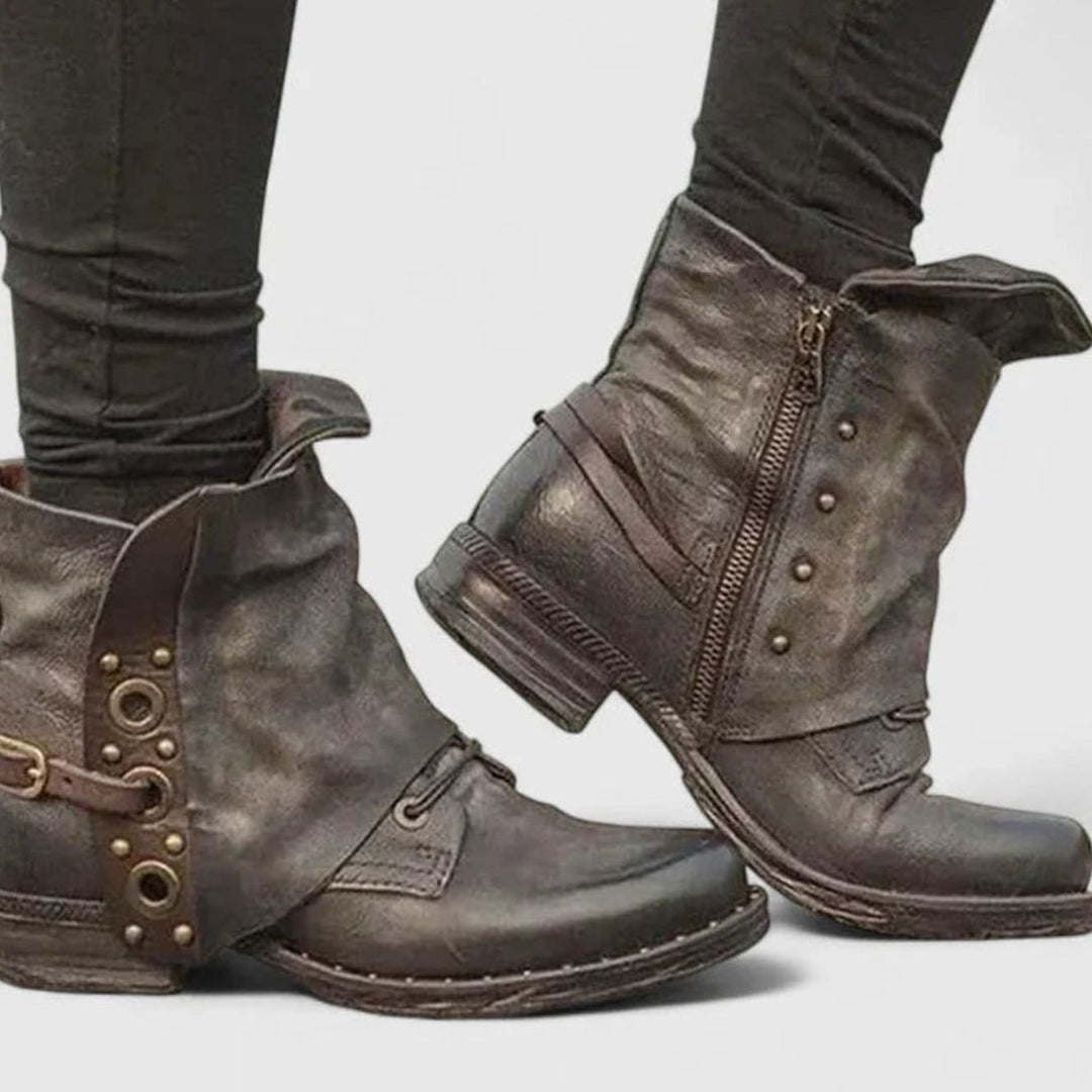 Women's Orthopedic Ankle Boots Arch-Support Buckle Detail - Brown