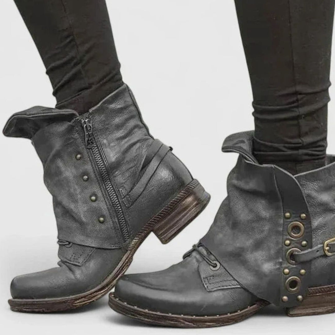 Women's Orthopedic Ankle Boots Arch-Support Buckle Detail - Grey