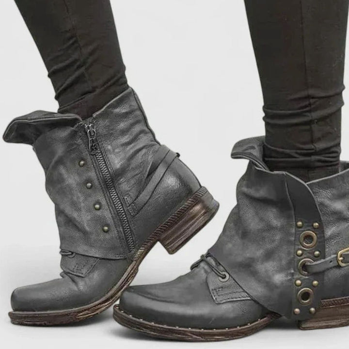 Women's Orthopedic Ankle Boots Arch-Support Buckle Detail - Grey