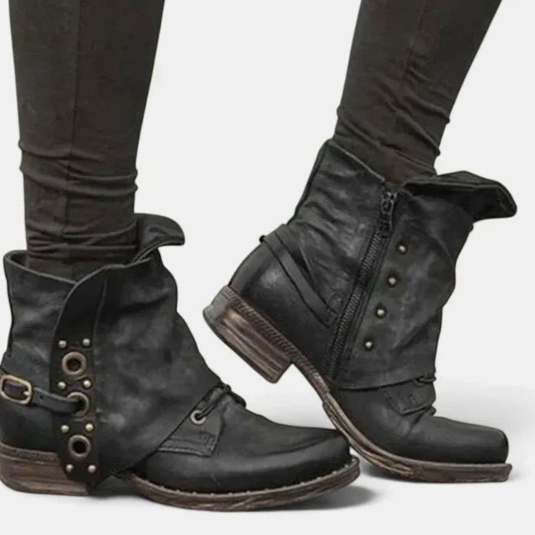 Women's Orthopedic Ankle Boots Arch-Support Buckle Detail - Black