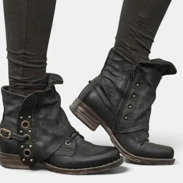 Women's Orthopedic Ankle Boots Arch-Support Buckle Detail - Black