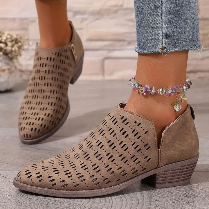 Women's Orthopedic Ankle Boots Laser-Cut Side-Zip Block Heel