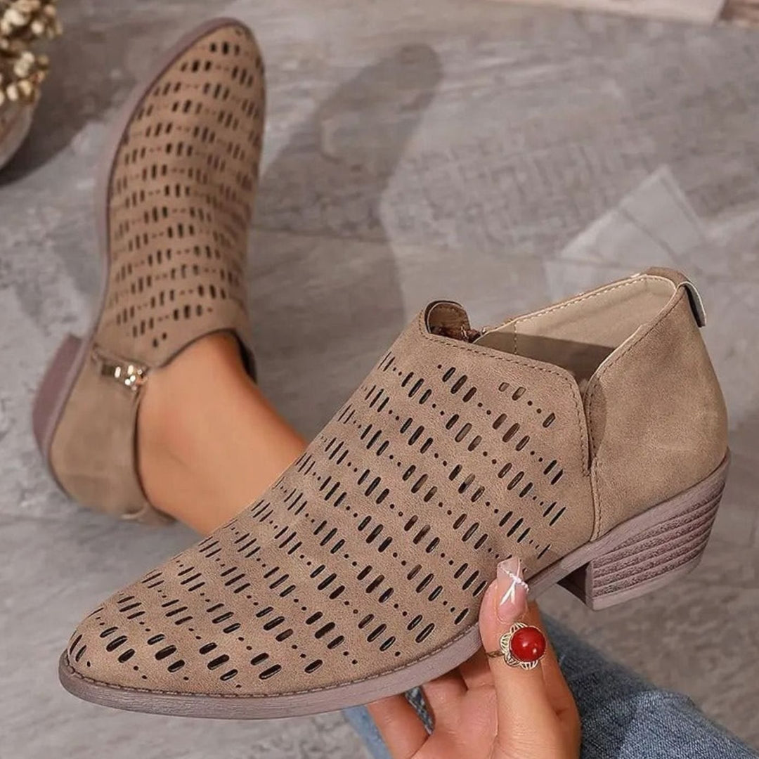 Women's Orthopedic Ankle Boots Laser-Cut Side-Zip Block Heel
