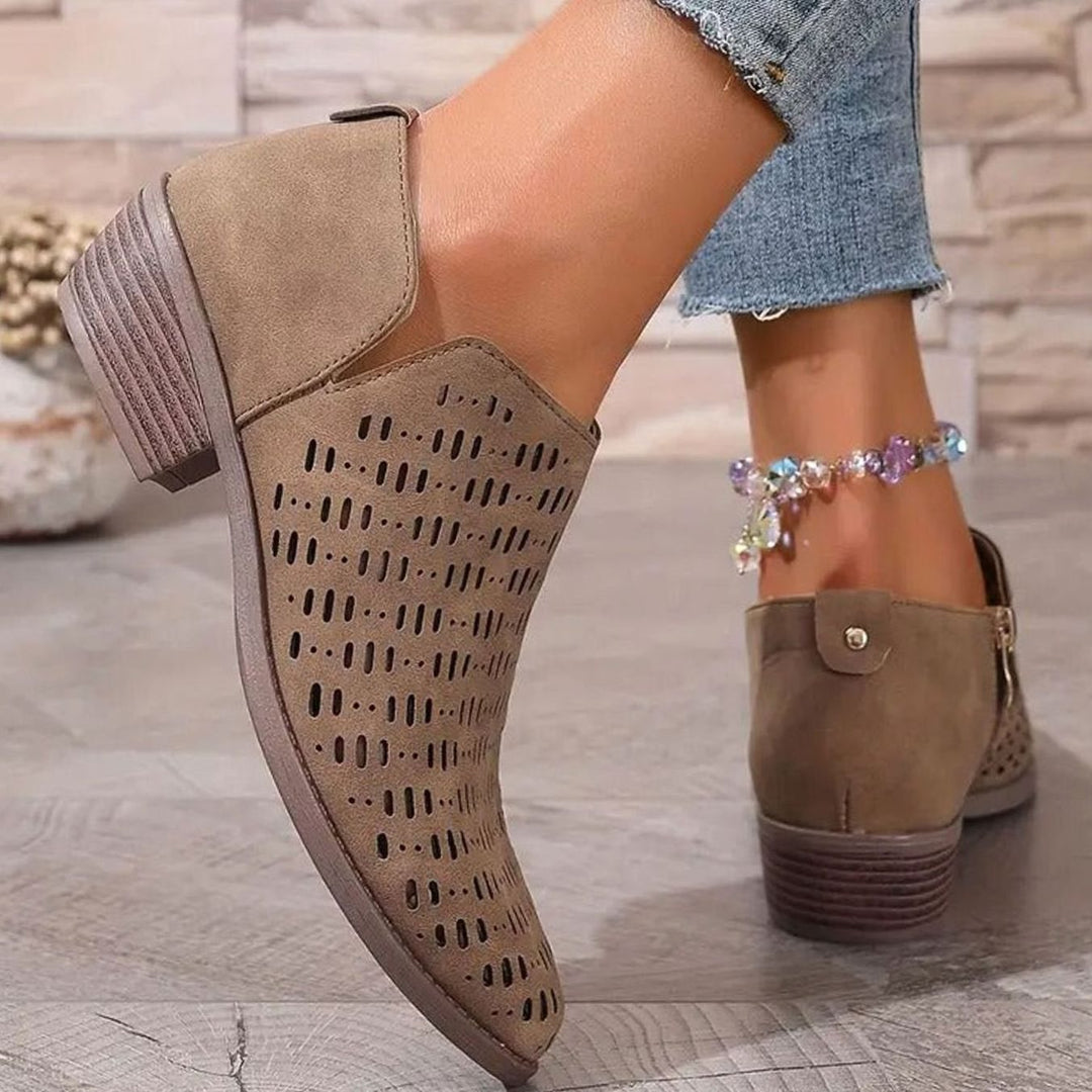 Women's Orthopedic Ankle Boots Laser-Cut Side-Zip Block Heel