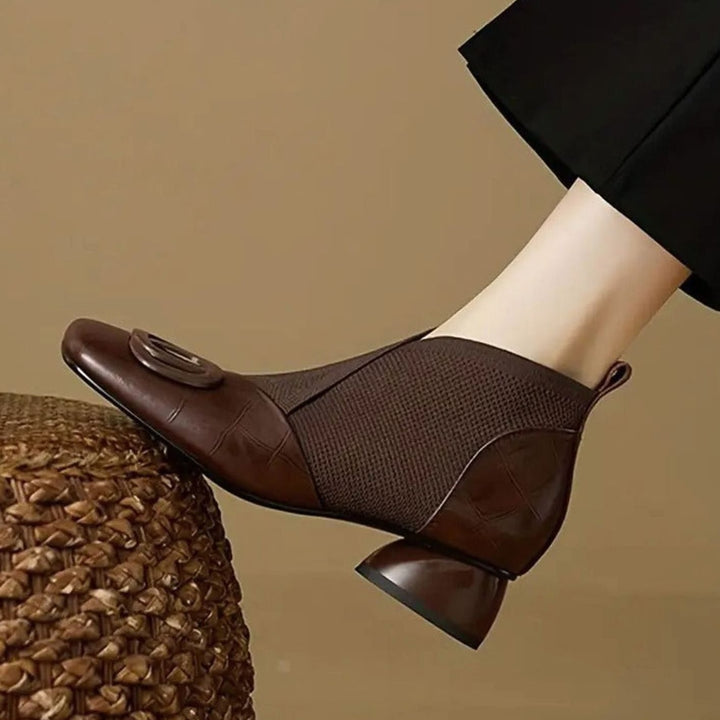 Women's Orthopedic Block-Heel Leather Chelsea Ankle Boots - Brown