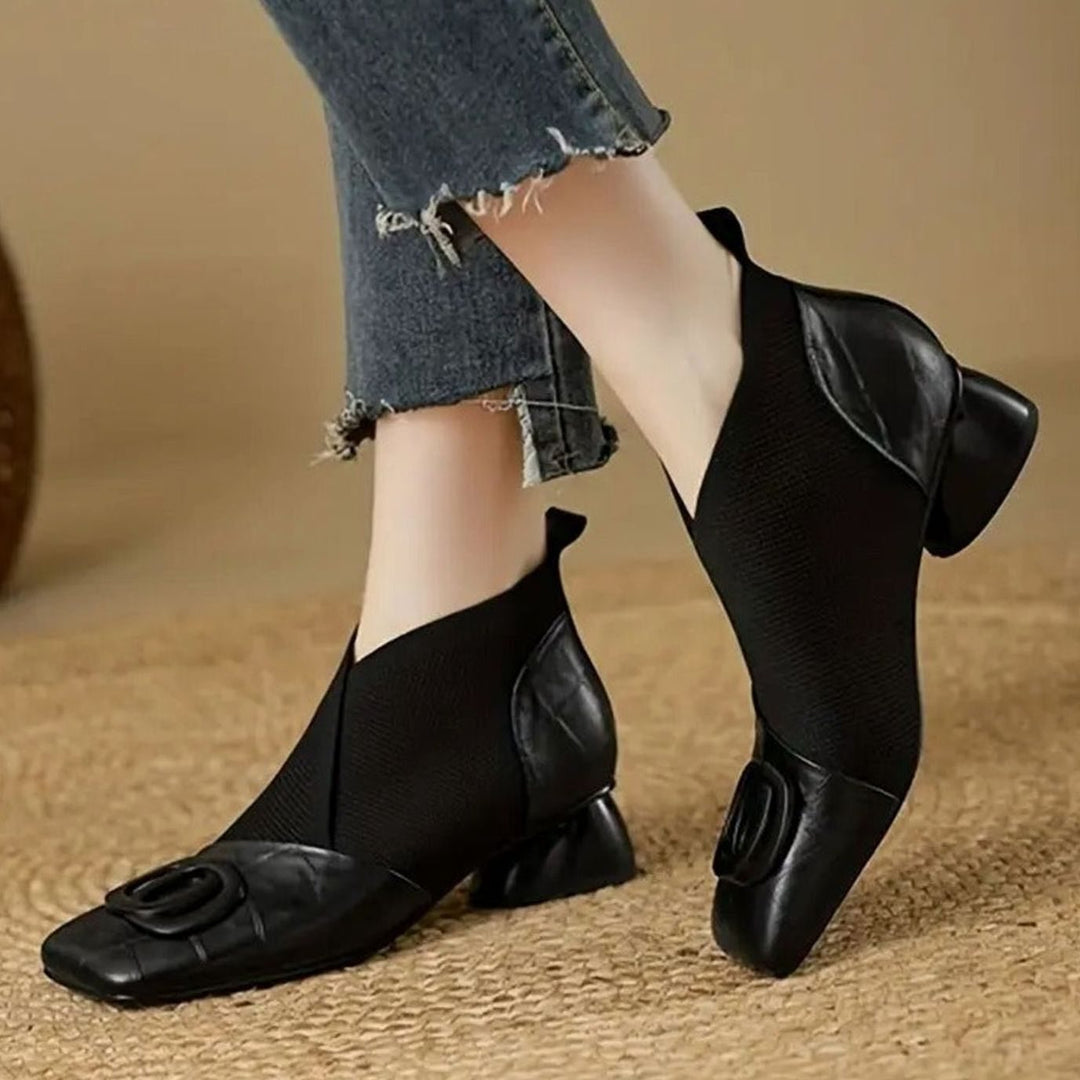 Women's Orthopedic Block-Heel Leather Chelsea Ankle Boots - Black