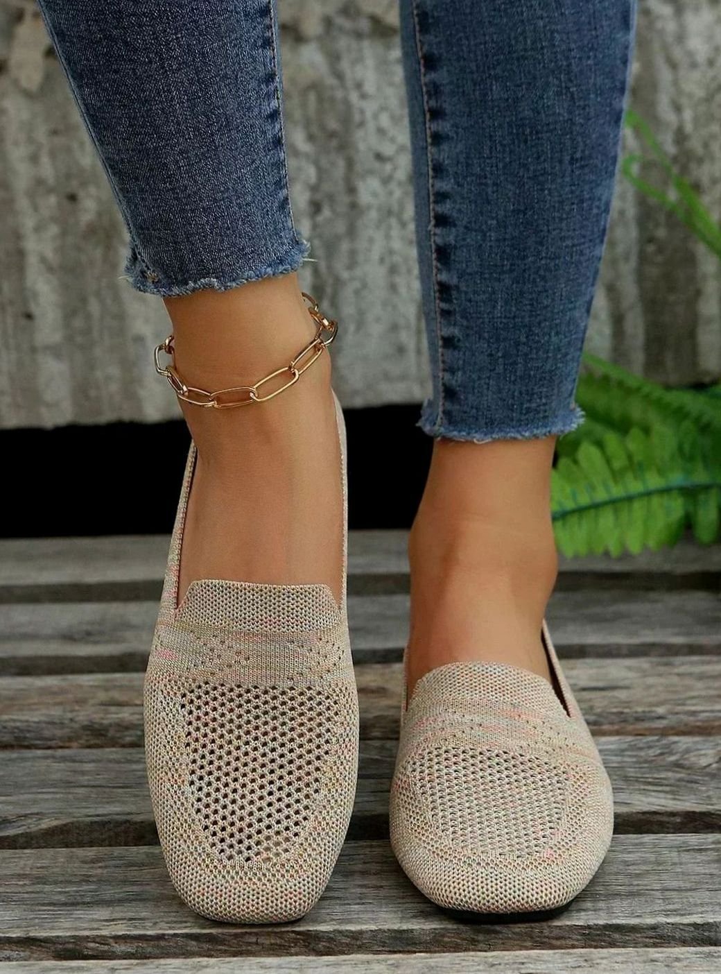 Women's Orthopedic Breathable Knit Slip-On Flat Loafers - Beige