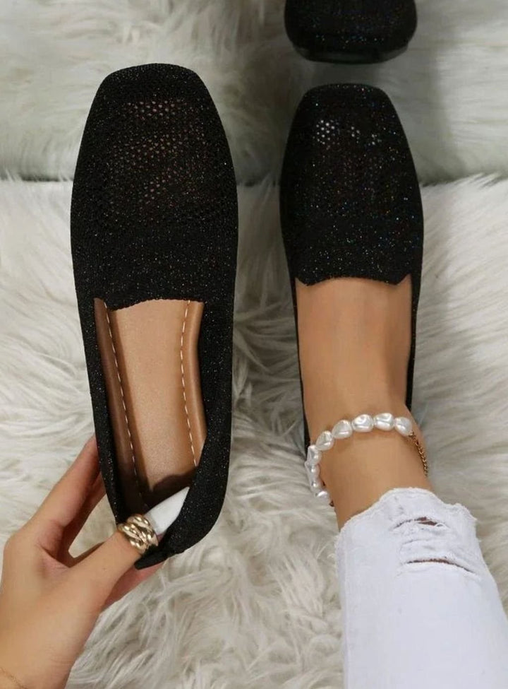 Women's Orthopedic Breathable Knit Slip-On Flat Loafers - Black