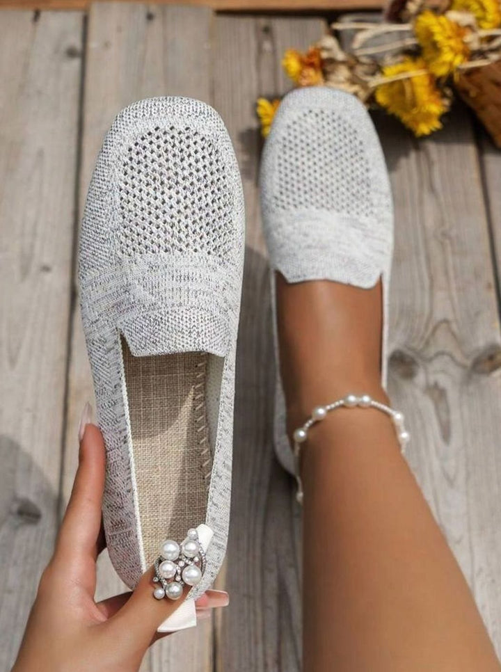 Women's Orthopedic Breathable Knit Slip-On Flat Loafers - White