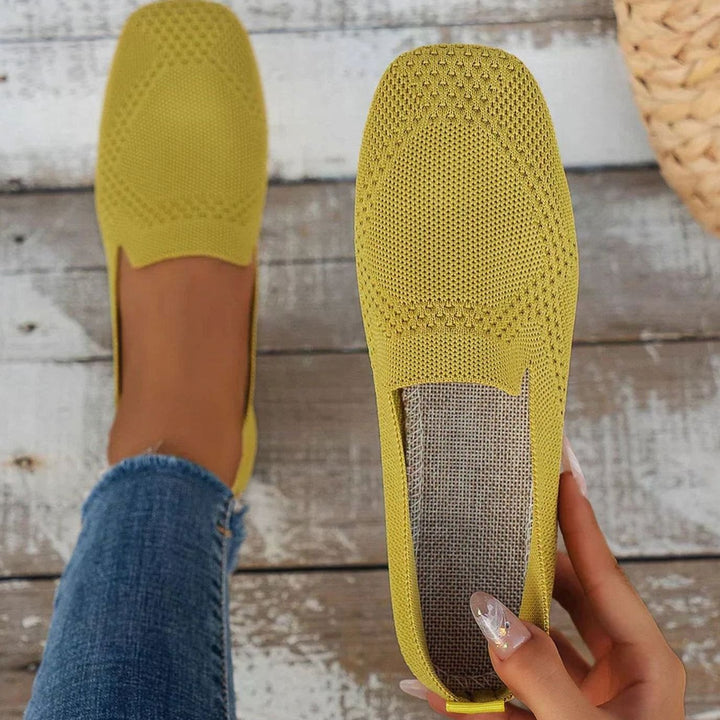Women's Orthopedic Breathable Knit Slip-On Flat Loafers - Yellow