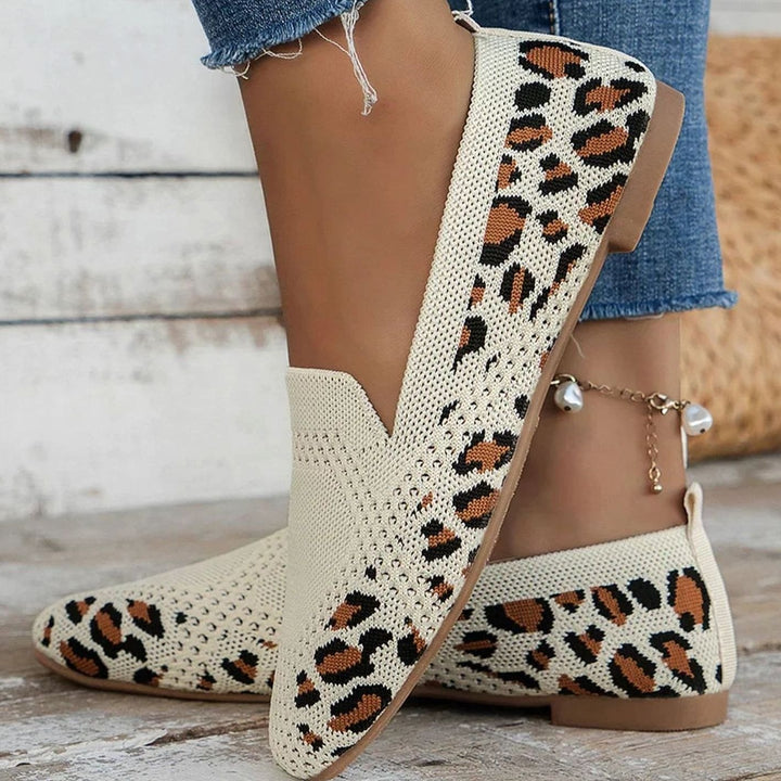 Women's Orthopedic Breathable Knit Slip-On Flat Loafers - Leopard Print