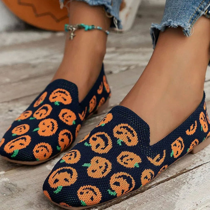 Women's Orthopedic Breathable Knit Slip-On Flat Loafers - Pumpkin Print