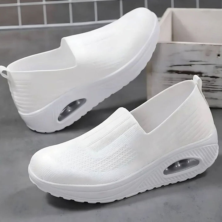 Women's Orthopedic Breathable Mesh Slip-On Wedge Trainers - White