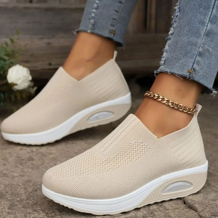 Women's Orthopedic Breathable Mesh Slip-On Wedge Trainers - Beige