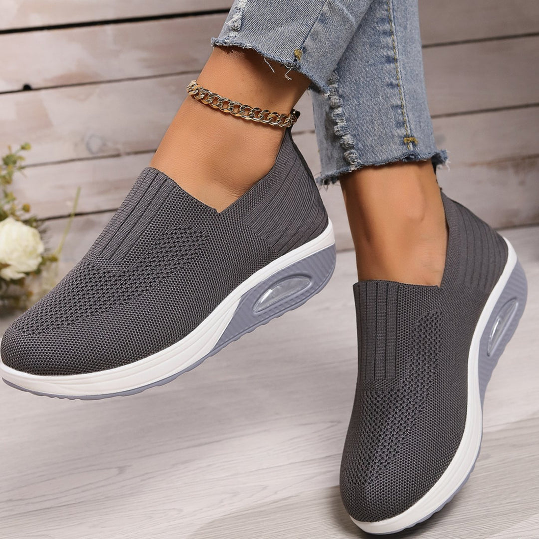 Women's Orthopedic Breathable Mesh Slip-On Wedge Trainers - Grey