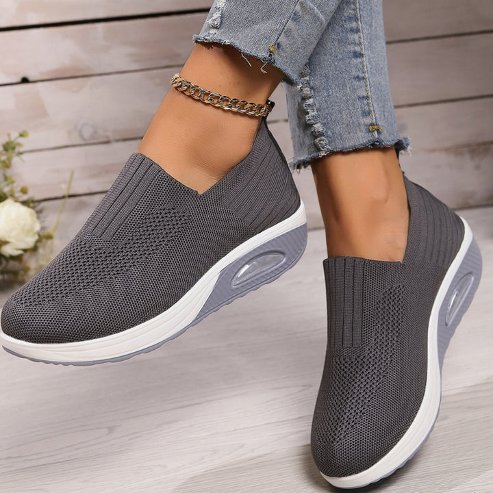 Women's Orthopedic Breathable Mesh Slip-On Wedge Trainers - Grey