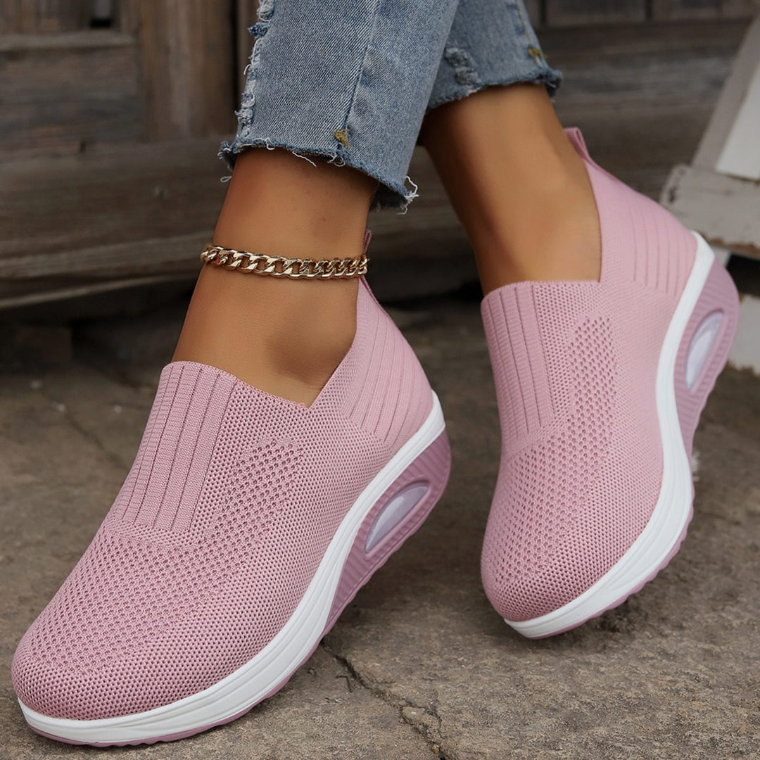 Women's Orthopedic Breathable Mesh Slip-On Wedge Trainers - Pink