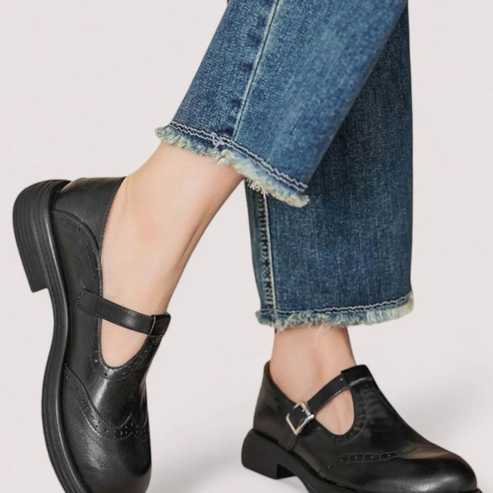 Women's Orthopedic Brogue T-Bar Mary Jane Flat Shoes