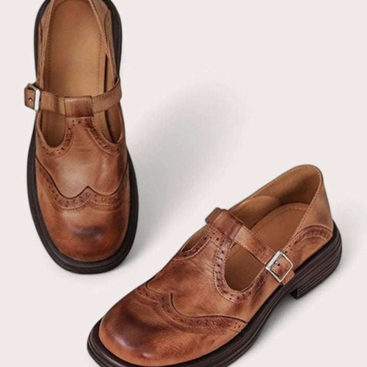 Women's Orthopedic Brogue T-Bar Mary Jane Flat Shoes