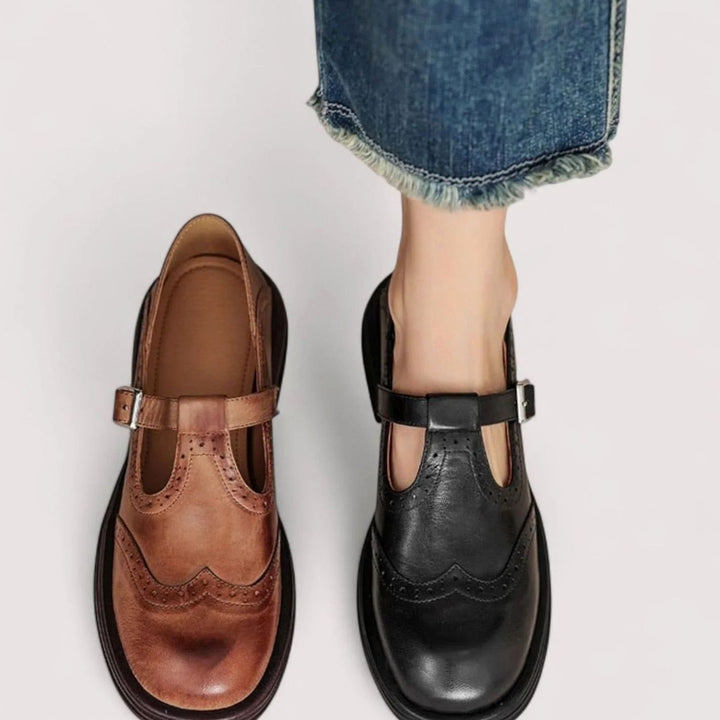 Women's Orthopedic Brogue T-Bar Mary Jane Flat Shoes
