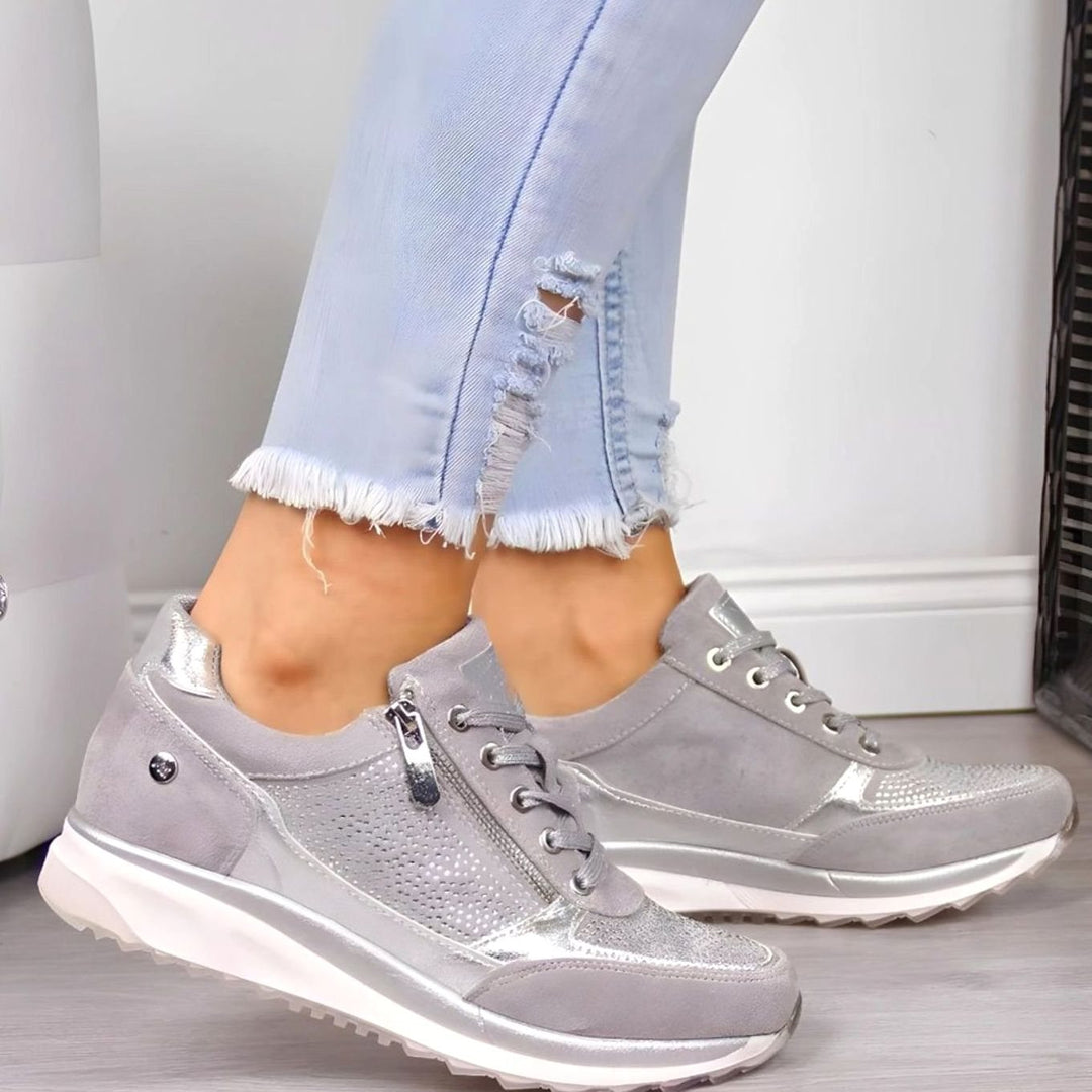 Women's Orthopedic Cushioned Lace-Up Side-Zip Trainers