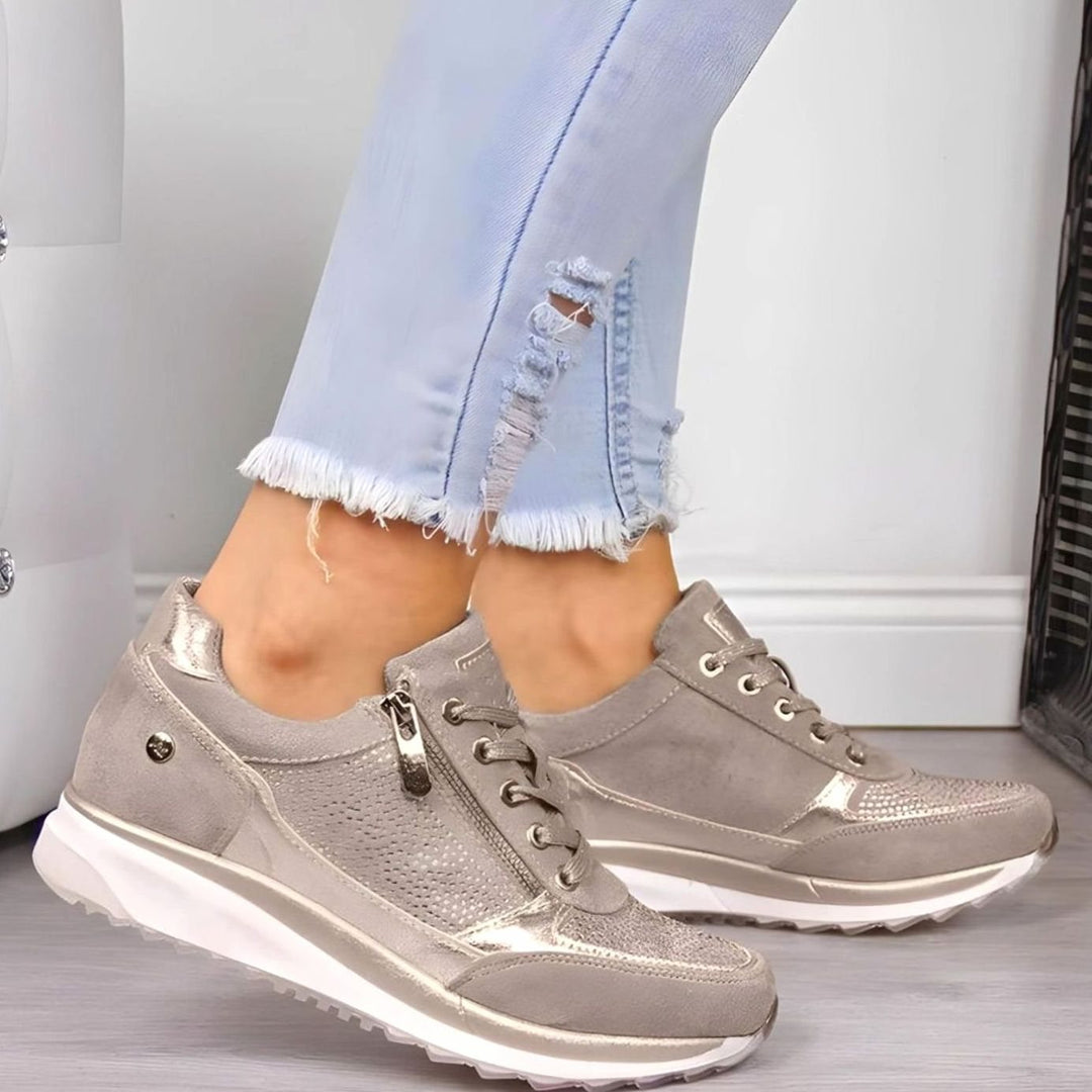 Women's Orthopedic Cushioned Lace-Up Side-Zip Trainers
