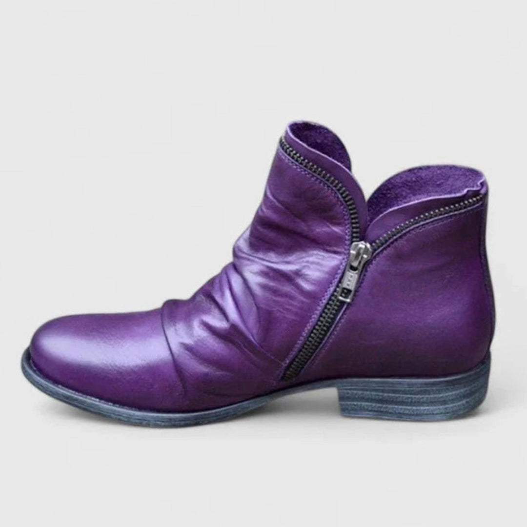 Women's Orthopedic Cushioned Side-Zip Leather Ankle Boots - Purple