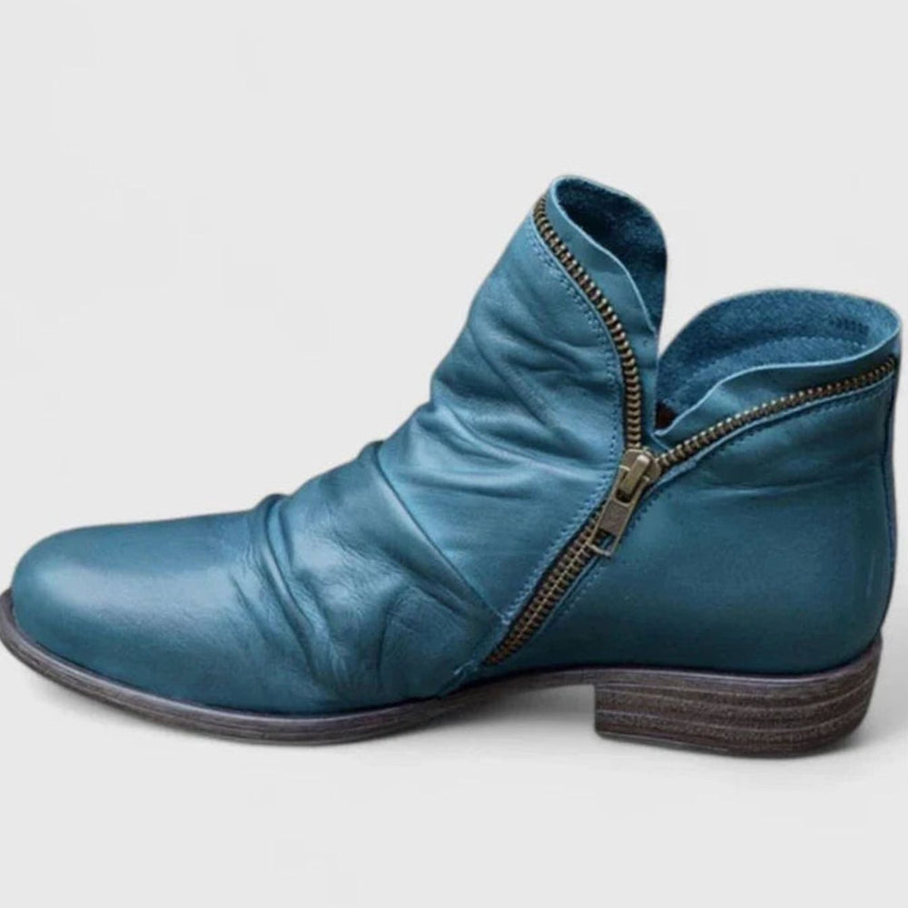 Women's Orthopedic Cushioned Side-Zip Leather Ankle Boots - Blue