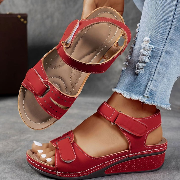 Women's Orthopedic Cushioned Wedge Sandals Hook-Loop Adjustable Straps
