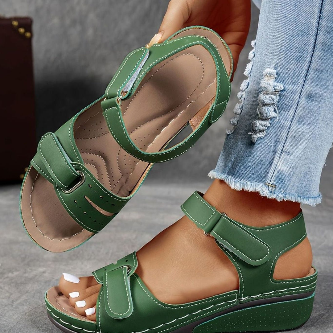 Women's Orthopedic Cushioned Wedge Sandals Hook-Loop Adjustable Straps