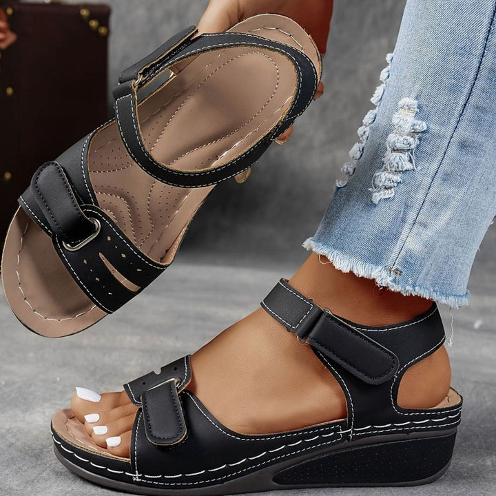 Women's Orthopedic Cushioned Wedge Sandals Hook-Loop Adjustable Straps