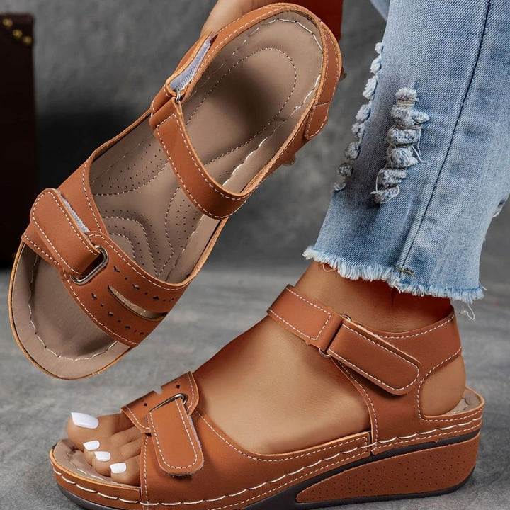 Women's Orthopedic Cushioned Wedge Sandals Hook-Loop Adjustable Straps