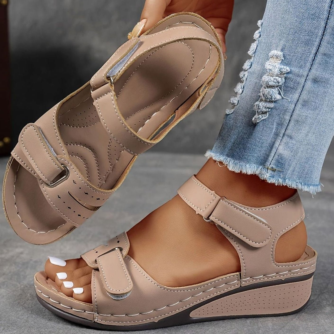 Women's Orthopedic Cushioned Wedge Sandals Hook-Loop Adjustable Straps