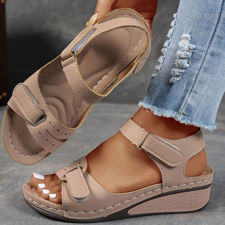 Women's Orthopedic Cushioned Wedge Sandals Hook-Loop Adjustable Straps