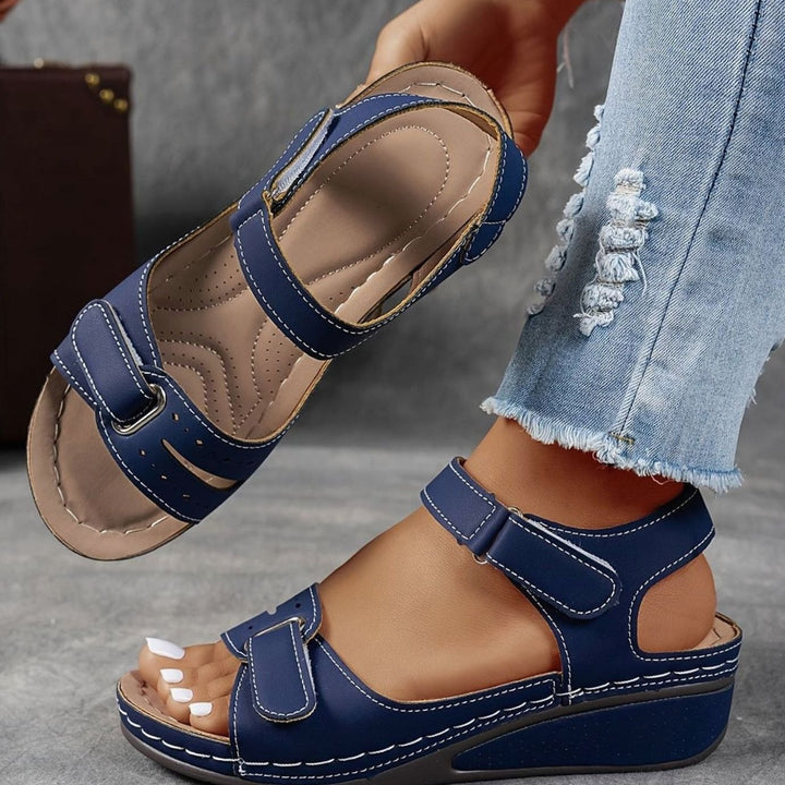 Women's Orthopedic Cushioned Wedge Sandals Hook-Loop Adjustable Straps