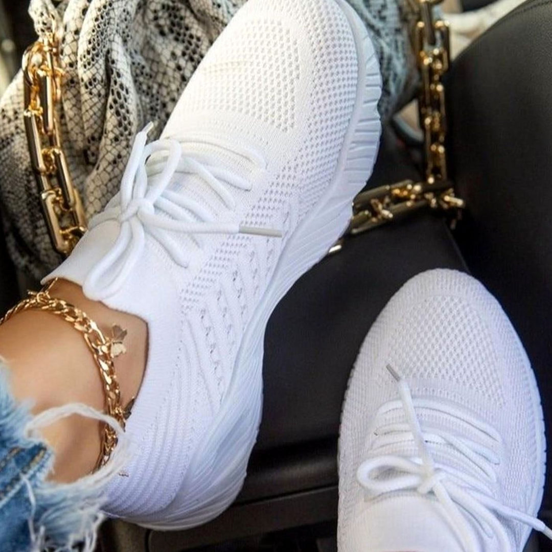 Women's Orthopedic Knit Lace-Up Lightweight Trainers - White