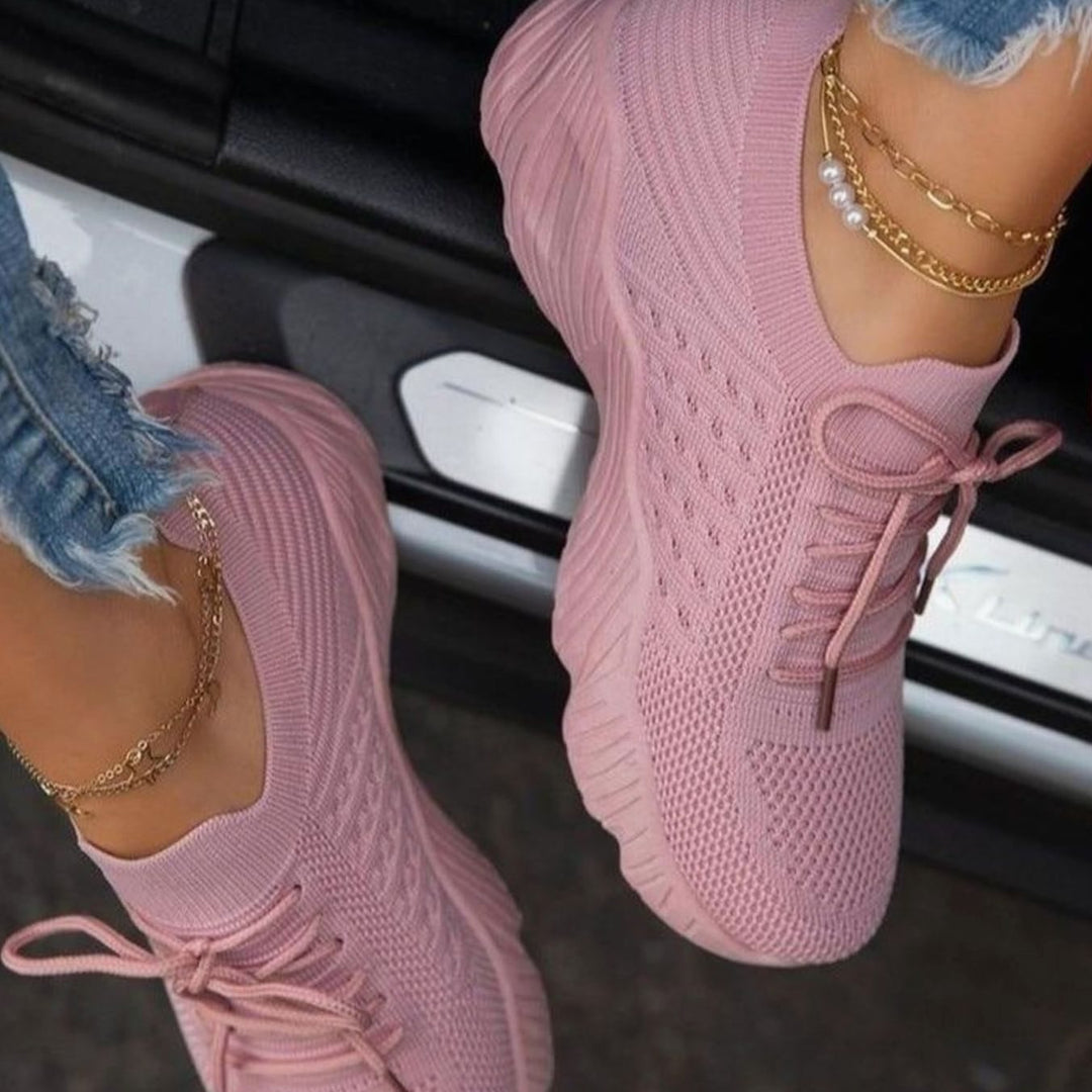 Women's Orthopedic Knit Lace-Up Lightweight Trainers - Pink