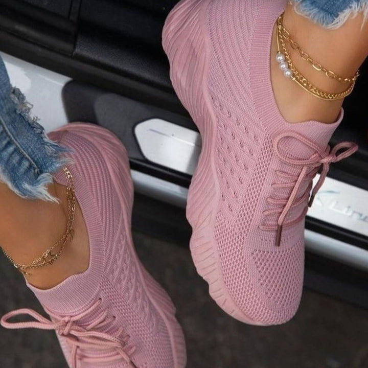 Women's Orthopedic Knit Lace-Up Lightweight Trainers - Pink