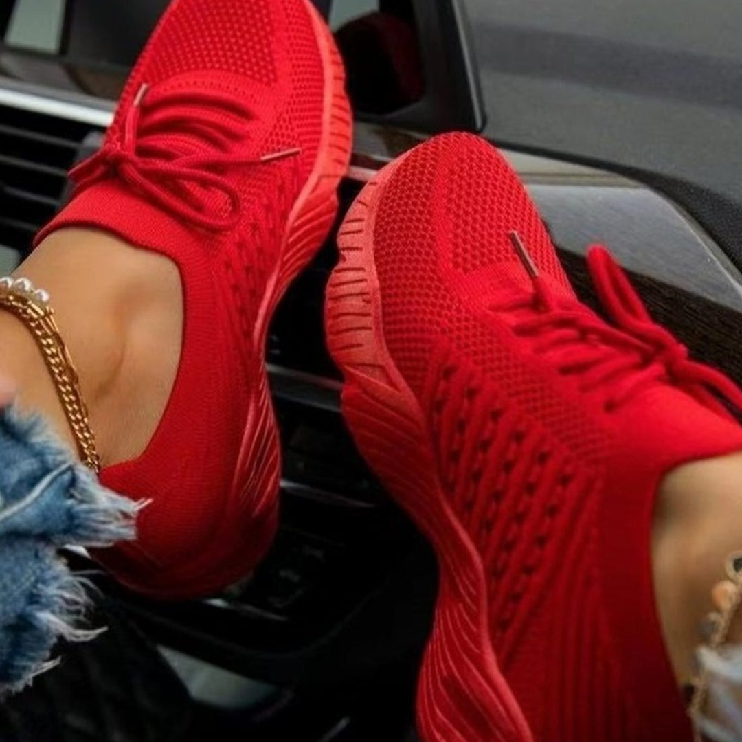 Women's Orthopedic Knit Lace-Up Lightweight Trainers - Red