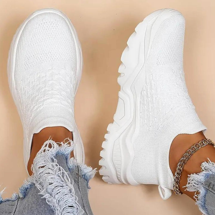 Women's Orthopedic Knit Slip-On Chunky Sole Trainers - White