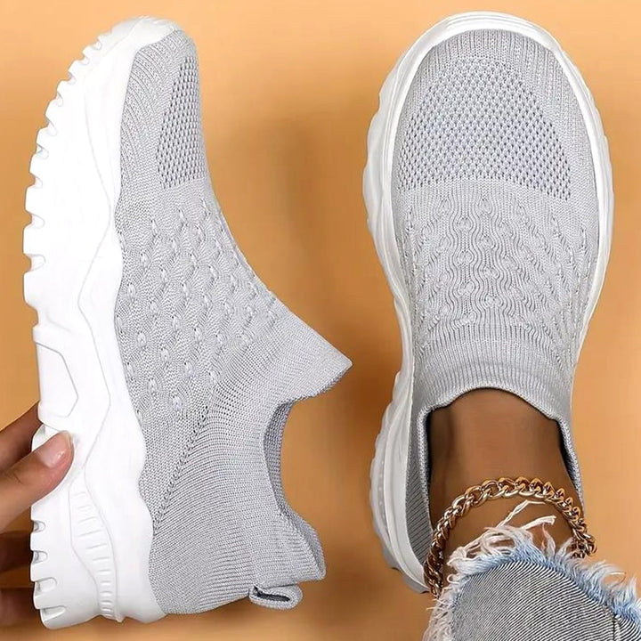 Women's Orthopedic Knit Slip-On Chunky Sole Trainers - Light Grey